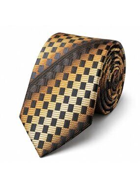 Alexander Julian Colours Mens Tie Gold Black Geometric Checkerboard Vintage